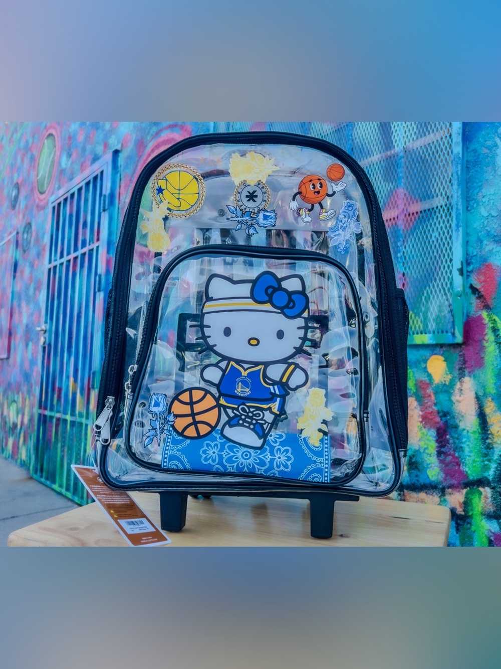 KAWAII Golden State Basketball Clear Rolling Backpack 17” - Black